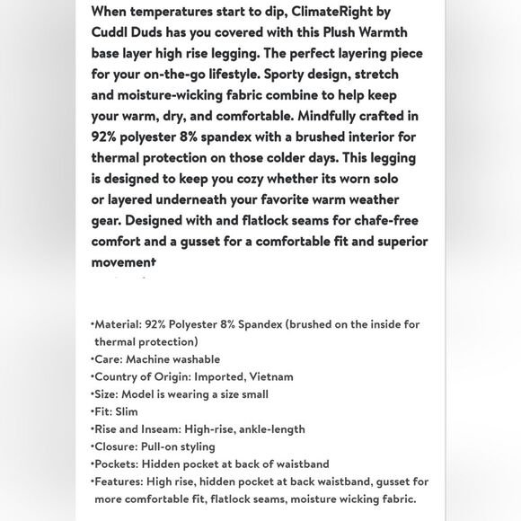 ClimateRight by Cuddl Duds Women's Plush Warmth Base Layer Leggings Size XXL - Picture 9 of 9